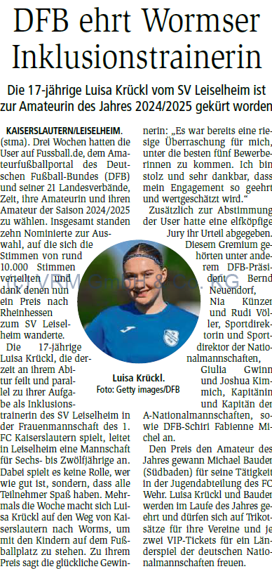 Zeitungsartikel DFB ehr Wormser Inklusionstrainerin
